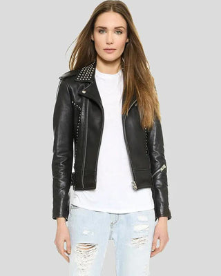 Women's Kimora Black Studded Leather Jacket