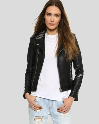 Women's Kimora Black Studded Leather Jacket – view 4