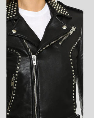 Women's Kimora Black Studded Leather Jacket – view 5