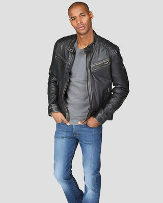 Men's Lucas Black Motorcycle Leather Jacket – view 3