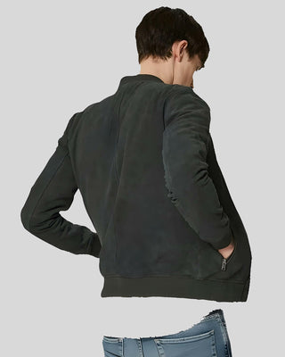 Men's Lucy Dark Green Suede Bomber Leather Jacket – view 3