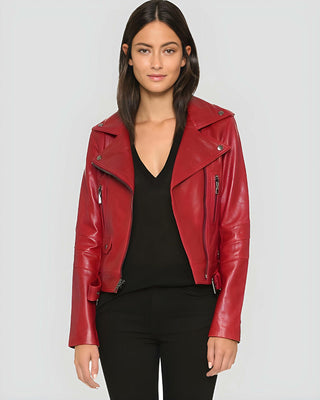 Women's Mavis Red Biker Leather Jacket