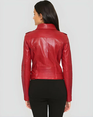 Women's Mavis Red Biker Leather Jacket – view 2