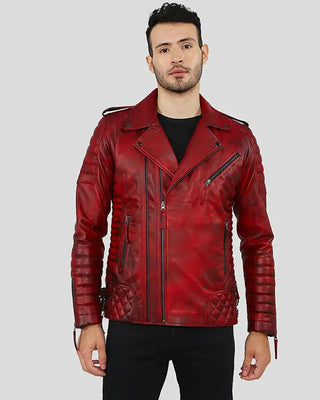Men's Burke Distressed Red Motorcycle Leather Jacket – view 8