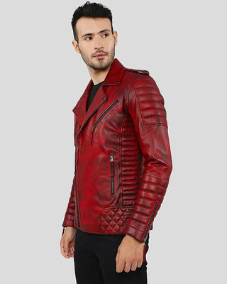 Men's Burke Distressed Red Motorcycle Leather Jacket – view 9