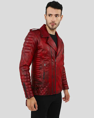 Men's Burke Distressed Red Motorcycle Leather Jacket