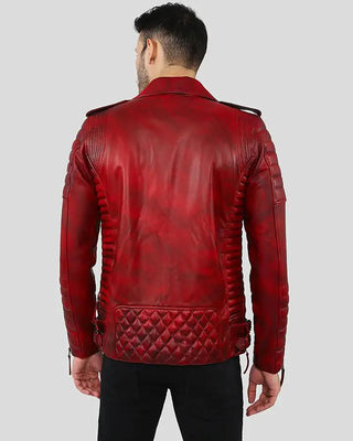 Men's Burke Distressed Red Motorcycle Leather Jacket – view 2