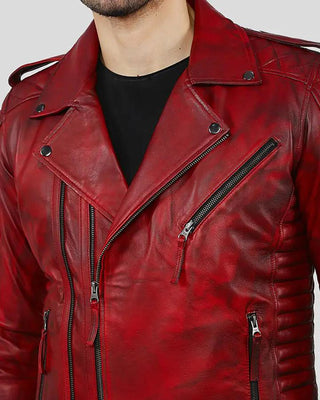 Men's Burke Distressed Red Motorcycle Leather Jacket – view 3