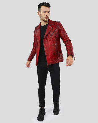 Men's Burke Distressed Red Motorcycle Leather Jacket – view 4