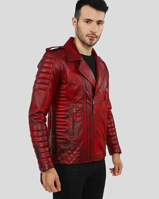 Men's Burke Distressed Red Motorcycle Leather Jacket – view 5
