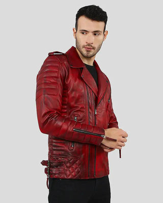 Men's Burke Distressed Red Motorcycle Leather Jacket – view 6