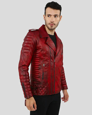 Men's Burke Distressed Red Motorcycle Leather Jacket – view 7