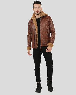 Men's Dalton Brown Leather Aviator Jacket with Shearling Lining & Collar – view 7