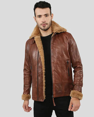 Men's Dalton Brown Leather Aviator Jacket with Shearling Lining & Collar – view 8