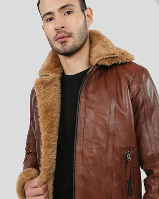 Men's Dalton Brown Leather Aviator Jacket with Shearling Lining & Collar – view 3