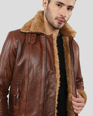 Men's Dalton Brown Leather Aviator Jacket with Shearling Lining & Collar – view 4