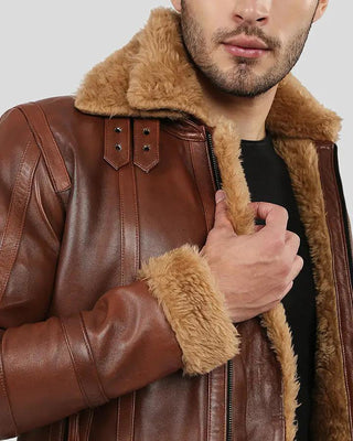Men's Dalton Brown Leather Aviator Jacket with Shearling Lining & Collar – view 5