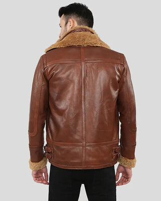 Men's Dalton Brown Leather Aviator Jacket with Shearling Lining & Collar – view 6