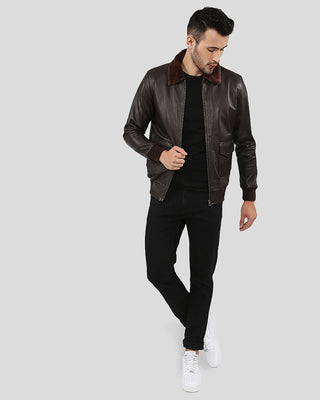 Men's Darius Brown Bomber Leather Jacket – view 7