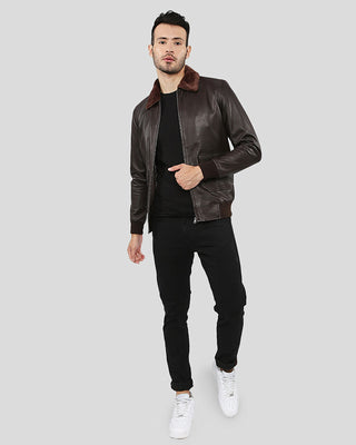 Men's Darius Brown Bomber Leather Jacket – view 8