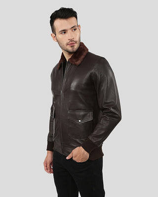 Men's Darius Brown Bomber Leather Jacket – view 2