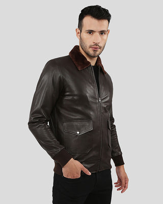 Men's Darius Brown Bomber Leather Jacket – view 3