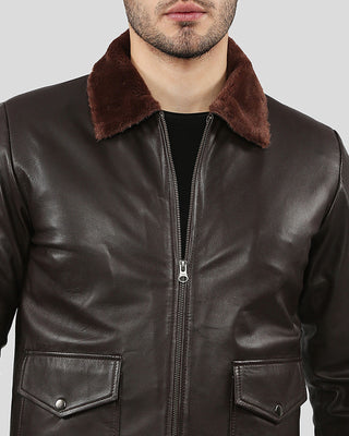 Men's Darius Brown Bomber Leather Jacket – view 5