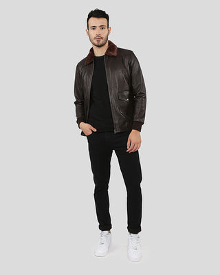 Men's Darius Brown Bomber Leather Jacket – view 6