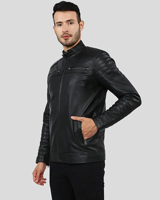 Men's Elon Black Motorcycle Leather Jacket – view 8