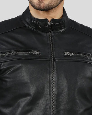 Men's Elon Black Motorcycle Leather Jacket – view 3