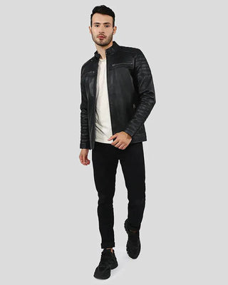 Men's Elon Black Motorcycle Leather Jacket – view 7