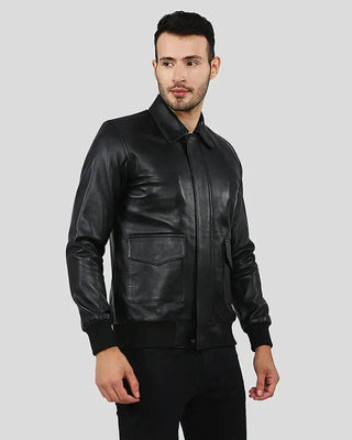 Men's Wilt Black Bomber Leather Jacket – view 2