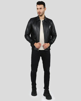 Men's Wilt Black Bomber Leather Jacket – view 5
