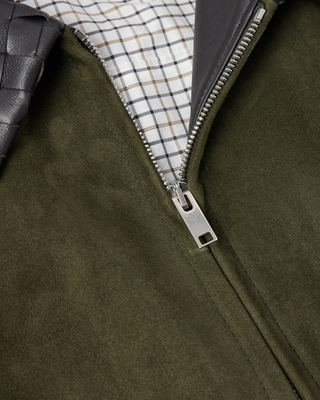 Mens Bradford Olive Suede Bomber Jacket with Woven Leather Collar 1