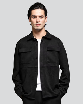 Mens Casper Black Suede Jacket with Utility Pockets 1