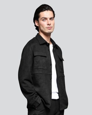 Mens Casper Black Suede Jacket with Utility Pockets 2