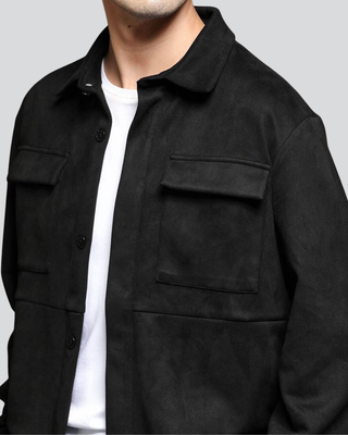 Mens Casper Black Suede Jacket with Utility Pockets 3