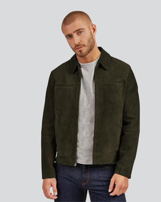 Mens Miko Olive Green Suede Leather Jacket 1