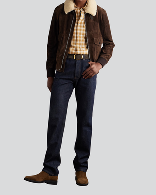 Mens Orson Brown Suede Leather Jacket with Shearling Collar 1