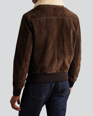 Mens Orson Brown Suede Leather Jacket with Shearling Collar 2