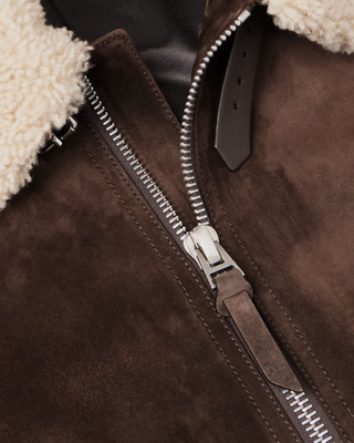 Mens Orson Brown Suede Leather Jacket with Shearling Collar 3