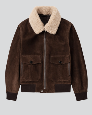 Mens Orson Brown Suede Leather Jacket with Shearling Collar 6