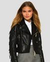 Miray Black Biker Fringes Leather Jacket 1