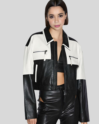 Women's Monochrome Moto Leather Biker Jacket