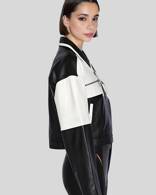 Monochrome Moto Leather Biker Jacket 2