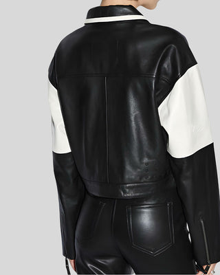 Women's Monochrome Moto Leather Biker Jacket – view 3