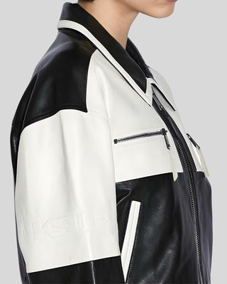 Women's Monochrome Moto Leather Biker Jacket – view 4