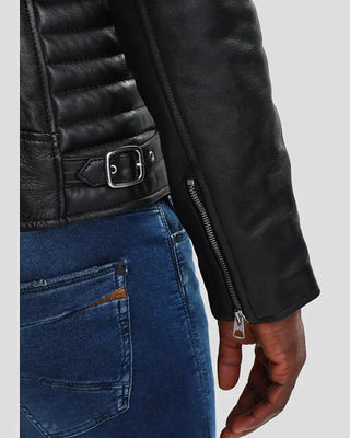 Men's Neil Black Quilted Lambskin Leather Jacket – view 5