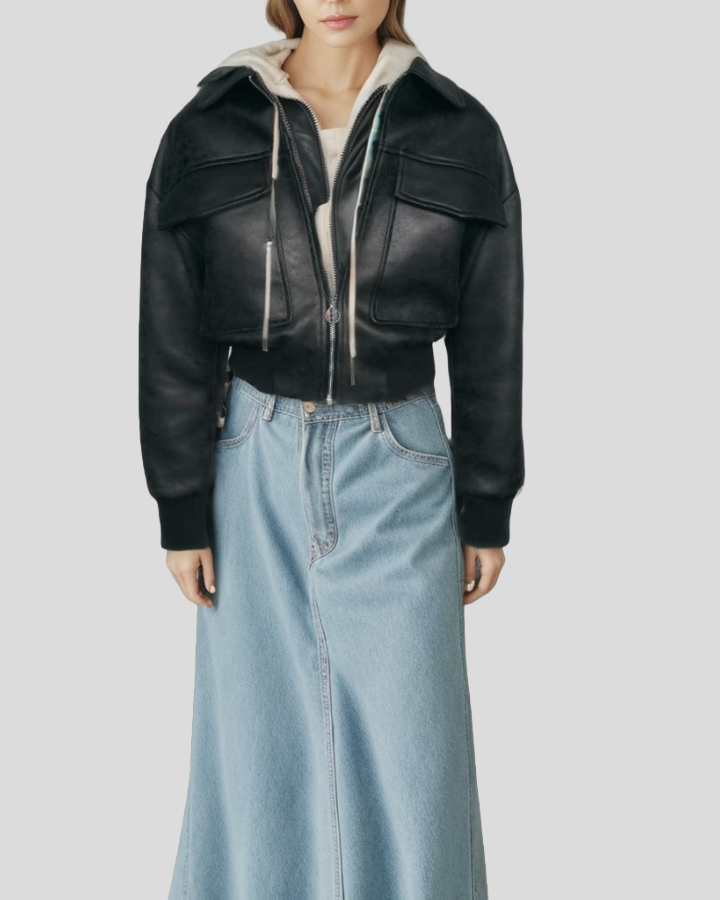 Petunia Black Bomber Leather Jacket 1