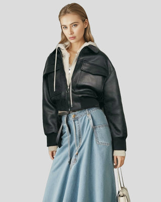 Women's Petunia Black Bomber Leather Jacket